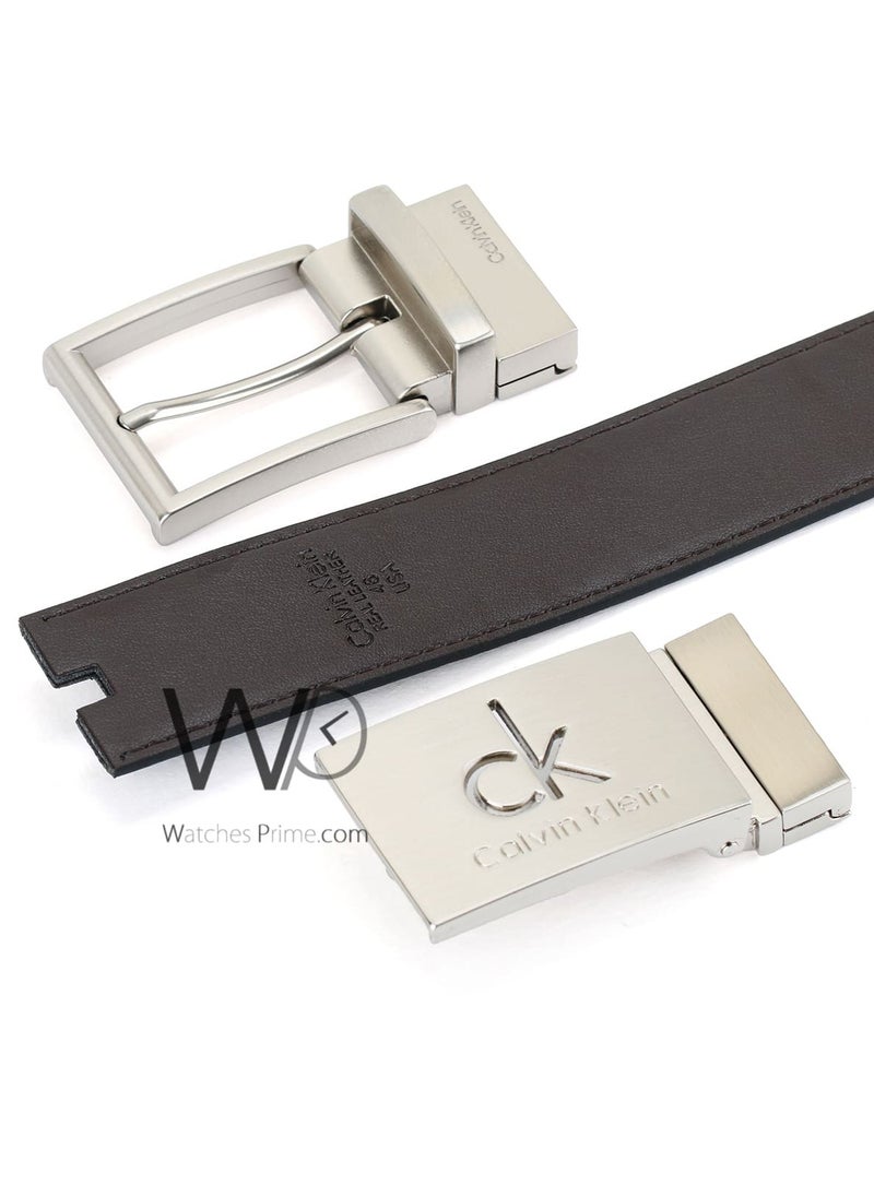 CALVIN KLEIN JEANS PLUS - Calvin Klein For Men Black And Brown 2 Buckles Double Face Belt Leather Ck Gift Box - Image 1