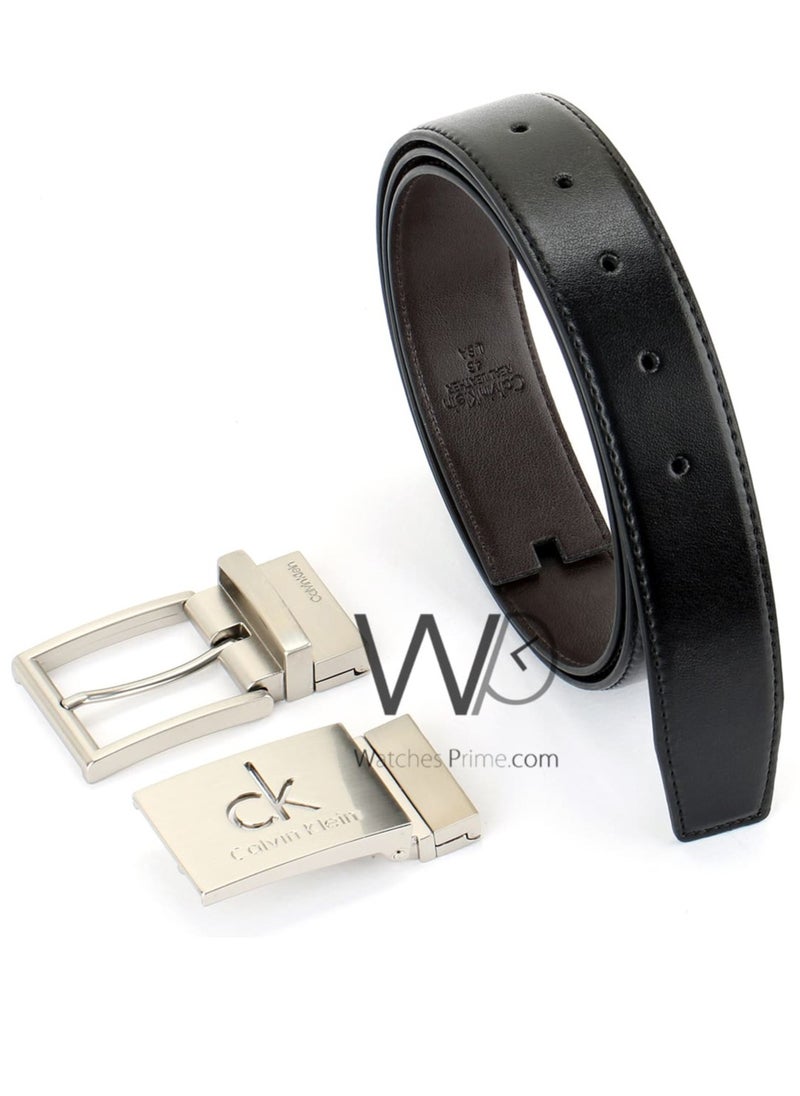 CALVIN KLEIN JEANS PLUS - Calvin Klein For Men Black And Brown 2 Buckles Double Face Belt Leather Ck Gift Box - Image 1