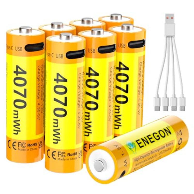 Rechargeable AA Batteries, 8 Pack 4070mWh 1.5V Constant Voltage Lithium Batteries, Type-C Direct Fast Charge, 500+ Cycles, Built-in Safety Chip, for Toys, Remotes, Flashlights - Image 1