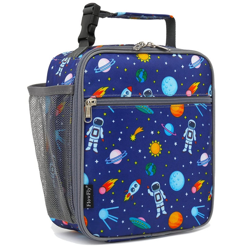 FlowFly Kids Lunch box Insulated Soft Bag Mini Cooler Back to School Thermal Meal Tote Kit for Girls Boys Astronaut