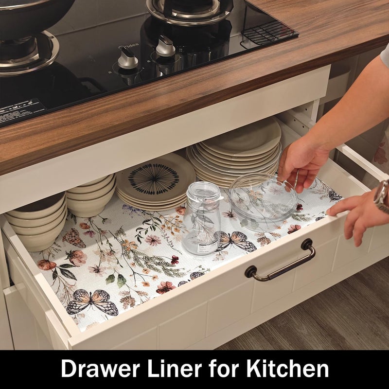 Amiitay Floral Shelf Liners Non Adhesive and Strong Non-Slip Shelf and Drawer Liners for Kitchen Cabinet Wire Fridge, Waterproof Shelf Drawer Liner,Easy to Clean,12IN x 10FT - Image 3