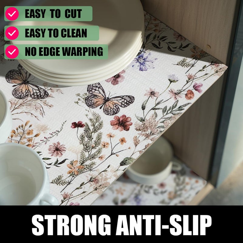 Amiitay Floral Shelf Liners Non Adhesive and Strong Non-Slip Shelf and Drawer Liners for Kitchen Cabinet Wire Fridge, Waterproof Shelf Drawer Liner,Easy to Clean,12IN x 10FT - Image 2