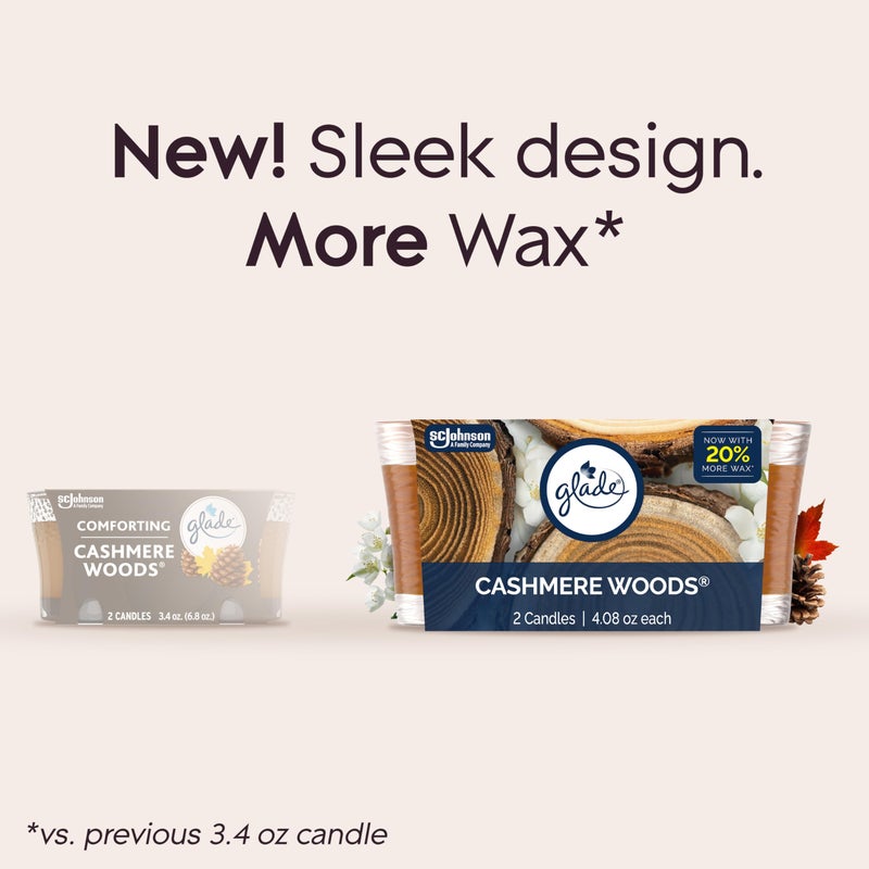 Glade 1-Wick Scented Candle Jar, Cashmere Woods, Air Freshener Infused with Essential Oils, 4.08 Oz, 2 Count - Image 3