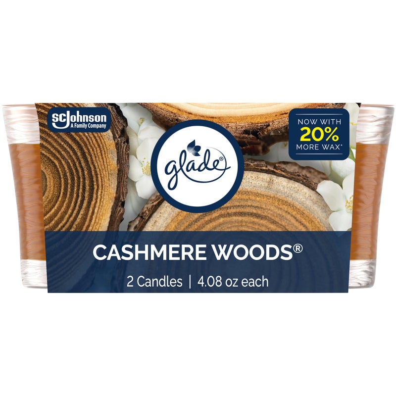 Glade 1-Wick Scented Candle Jar, Cashmere Woods, Air Freshener Infused with Essential Oils, 4.08 Oz, 2 Count - Image 1