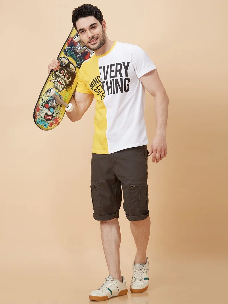 جلو باص تيشيرت رجالي قطن مطبوع بقصة عادية كاجوال