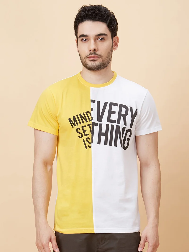 جلو باص تيشيرت رجالي قطن مطبوع بقصة عادية كاجوال