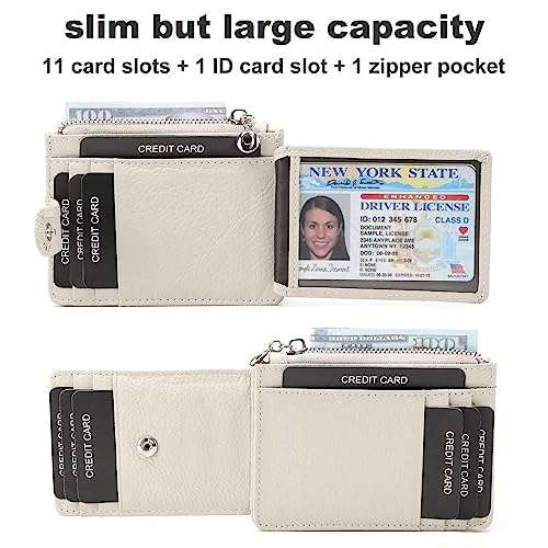 Fependu Slim Wallet for Women Thin Womens Card Holder RFID Blocking Genuine Leather Small Wallets Beige - Image 2
