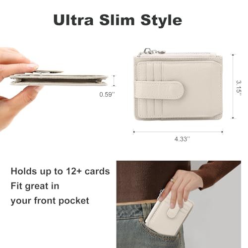 Fependu Slim Wallet for Women Thin Womens Card Holder RFID Blocking Genuine Leather Small Wallets Beige - Image 3