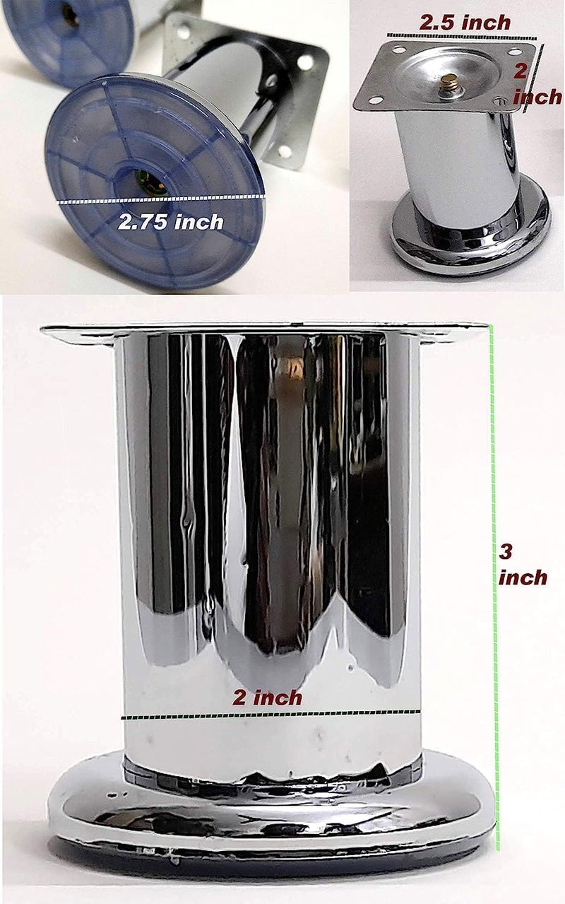AEO Steel Round Sofa Leg Pipe Leg 3 inch Set of 4 PiecesChrome Finish Legs for Sofa Bed Box Table Puja Chowki - Image 3