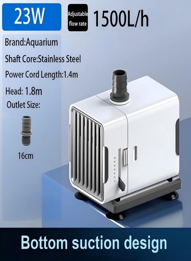Aquarium XQP1500 Ultra Quiet Submersible Water Pump, 23W Aquarium Fountain Pump, Adjustable Flow, 1500L/h, 1.8m Lift, 16mm Outlet, Suction Cups for small Pond, Hydroponics, Fish Tank - Image 2