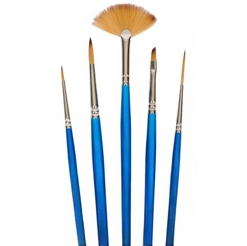 QALAM Kaari Professionals Premium Synthetic Taklon Artist Brush Set - 5 Pieces for Artist, Acrylic, Watercolour, Oil Painting, Mix Brush Set of 5 Durable & Soft - Ideal for Beginners  - Image 1