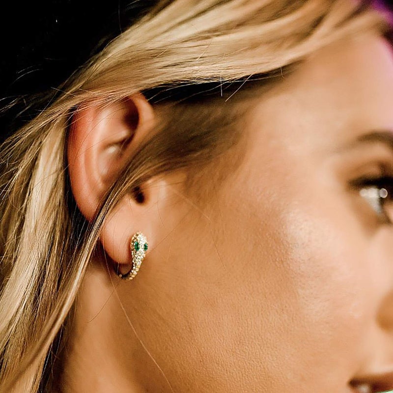 VACRONA Gold Hoop Earrings Huggie Earrings for Women 14k Gold Plated Small Hoops Green Snake Shell Beaded Earrings Hypoallergenic Jewelry Gift - Image 2