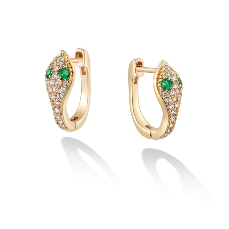 VACRONA Gold Hoop Earrings Huggie Earrings for Women 14k Gold Plated Small Hoops Green Snake Shell Beaded Earrings Hypoallergenic Jewelry Gift - Image 1
