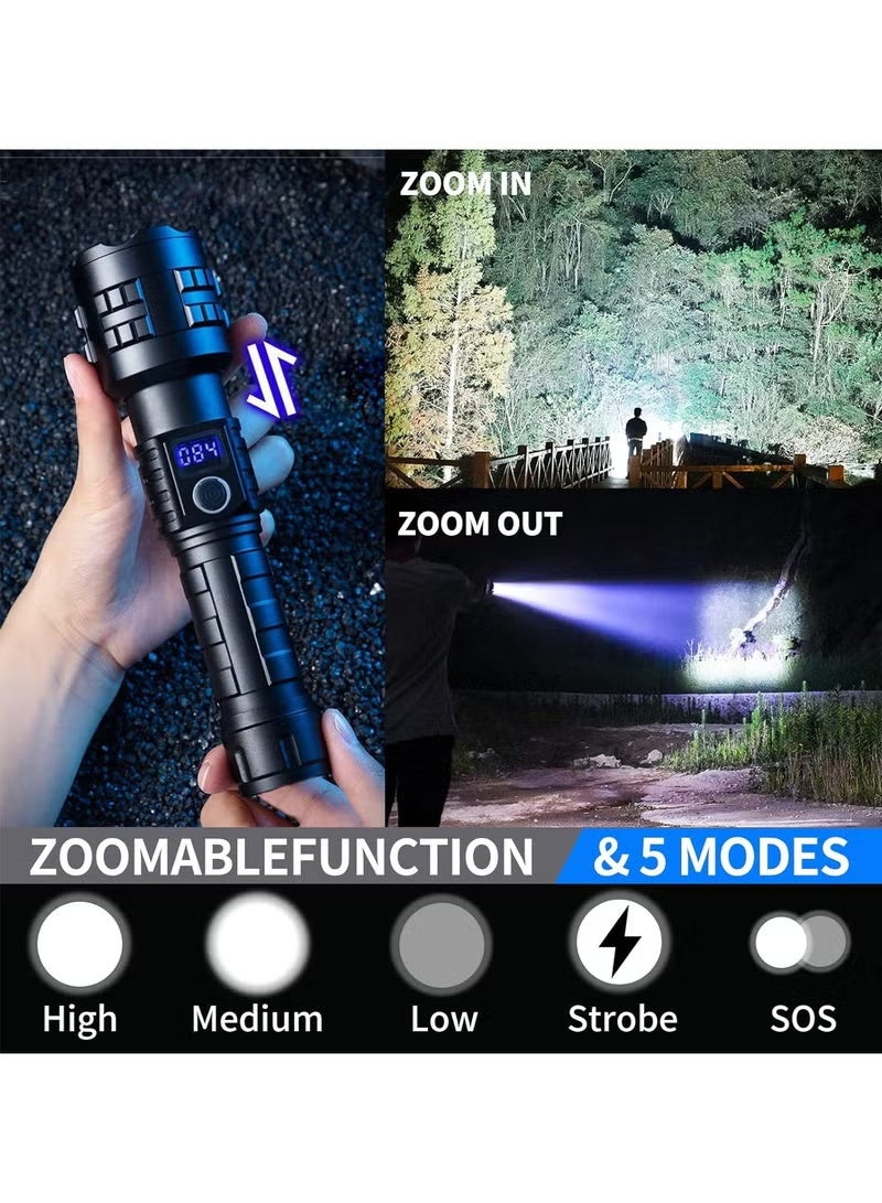 Rechargeable Strong Light P70 Flashlight Aluminum Alloy Outdoor Portable Telescopic Zoom Long-Range LED Flashlight, Rechargeable Flashlight High Lumens Xhp99 990000 Lumens Brightest LED Tactical Flashlight Ultra Bright High-Power Flashlight, Used for Emergency Hiking with a Powerful Handheld Flashlight - Image 4