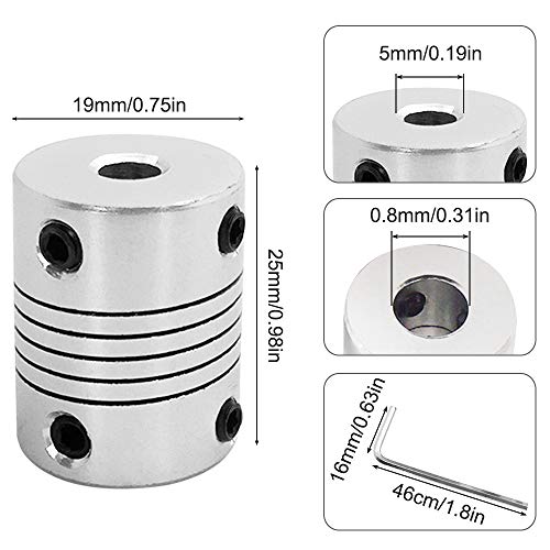 AFUNTA 5 Pcs Flexible Couplings 5mm to 8mm Compatible with NEMA 17 Stepper Motors, Used in Small CNC Machines & 3D Printer Prusa i3 or ORD Bot with 2 Pcs Allen Wrench - Image 3