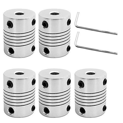 AFUNTA 5 Pcs Flexible Couplings 5mm to 8mm Compatible with NEMA 17 Stepper Motors, Used in Small CNC Machines & 3D Printer Prusa i3 or ORD Bot with 2 Pcs Allen Wrench - Image 1