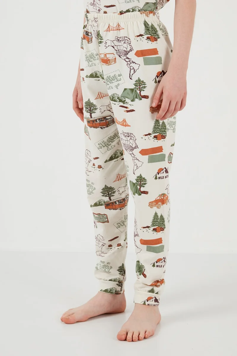 Lela Patterned 100% Cotton Crew Neck Pajama Set Boy's Pajama Set 6651003