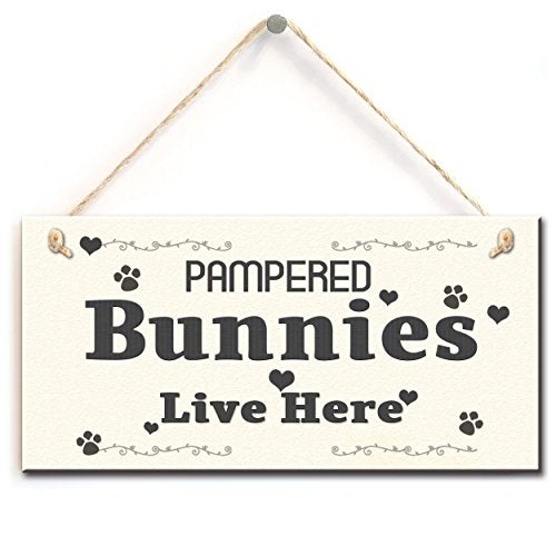 kaishihui Bunnies Sign- Pampered Bunnies Live Here, Funny Rabbit Sign Plaque (5" X 10") - Image 1