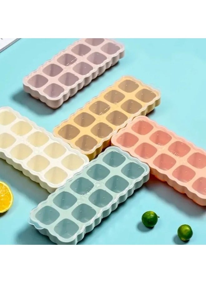 Happy Home - Ice cube tray with lid made of high-quality plastic. It contains 10 large holes, ideal for cooling drinks and juices. Multi-colored. - Image 1