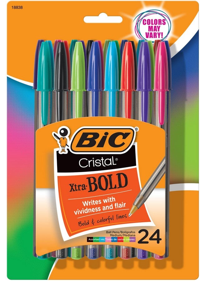 BIC Cristal Xtra Bold Ballpoint Pens, Bold Point (1.6mm) For Vivid And Dramatic Lines, Assorted Colors, 24-Count Pack - Image 1