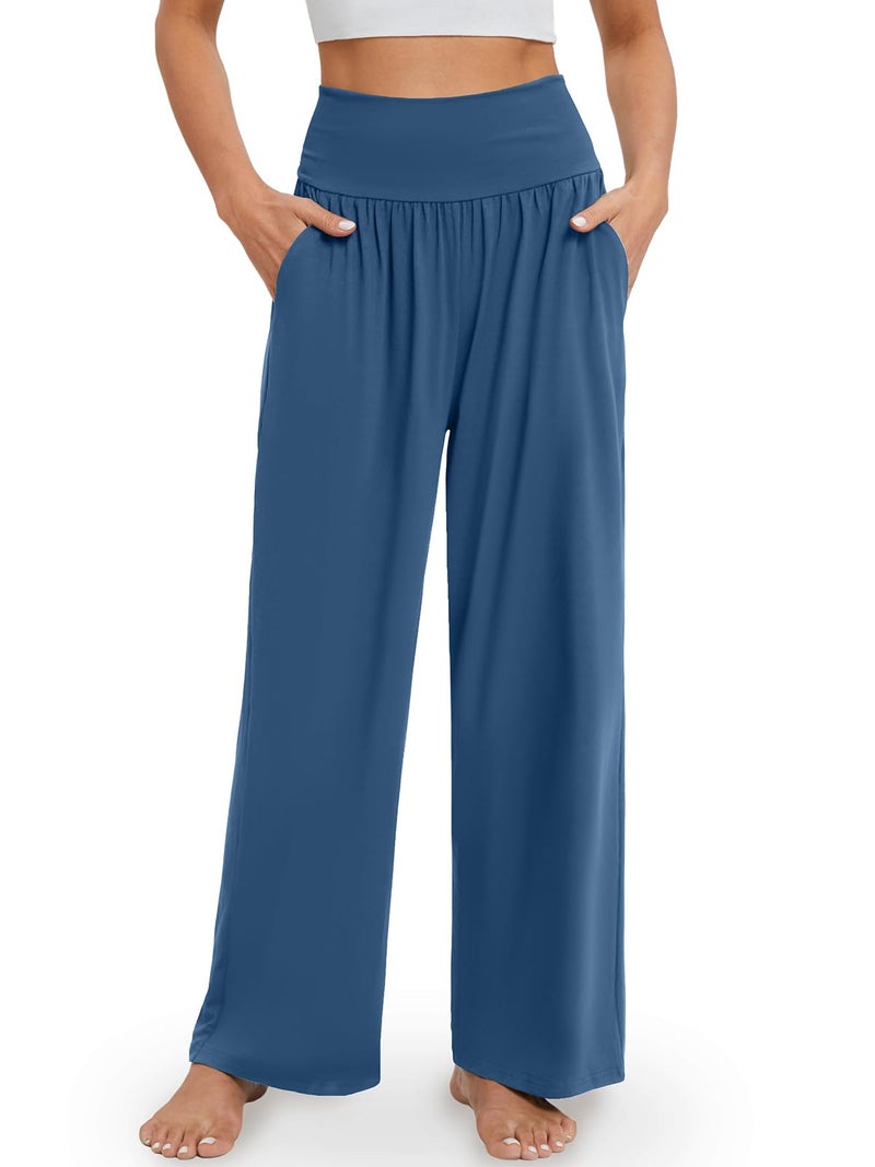Gracyoga Wide Leg Yoga Pants for Women Casual Loose Cozy Sweatpants High Waisted Lounge Pajama Flowy Pants With Pockets - Image 2