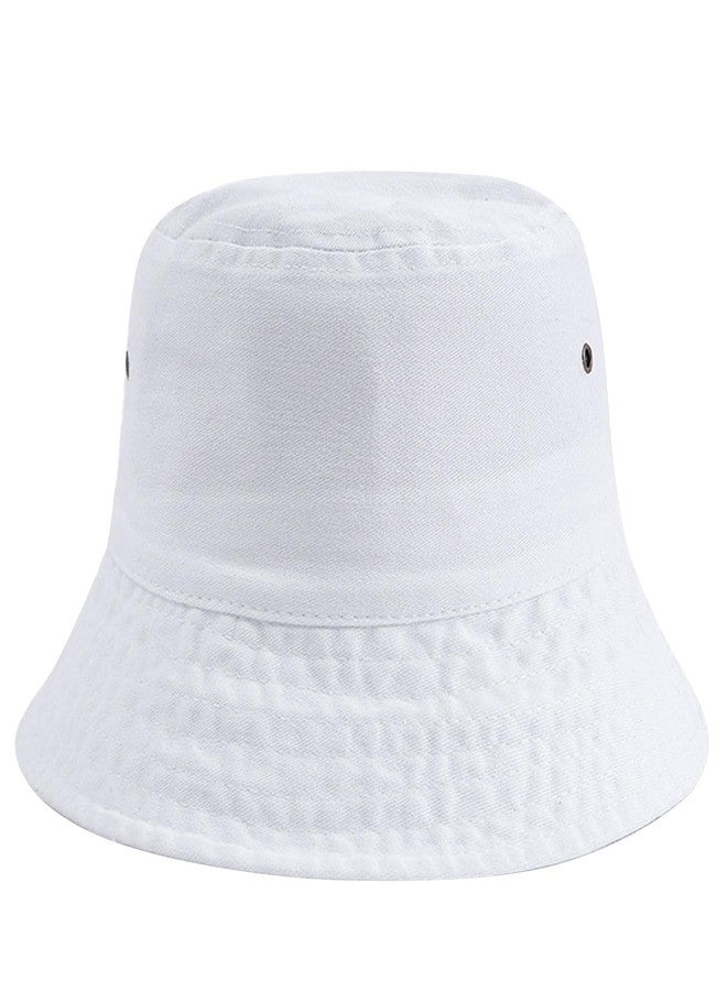 QFE Everyday Bucket Hat – Unisex Lightweight Trendy Cotton Hot Summer Fun Outdoor Vacation Boonie for Men and Women Wide Brim Washed Denim Sun Hats Flat Top Cap for Fishing Hiking Beach Sports, White - Image 1