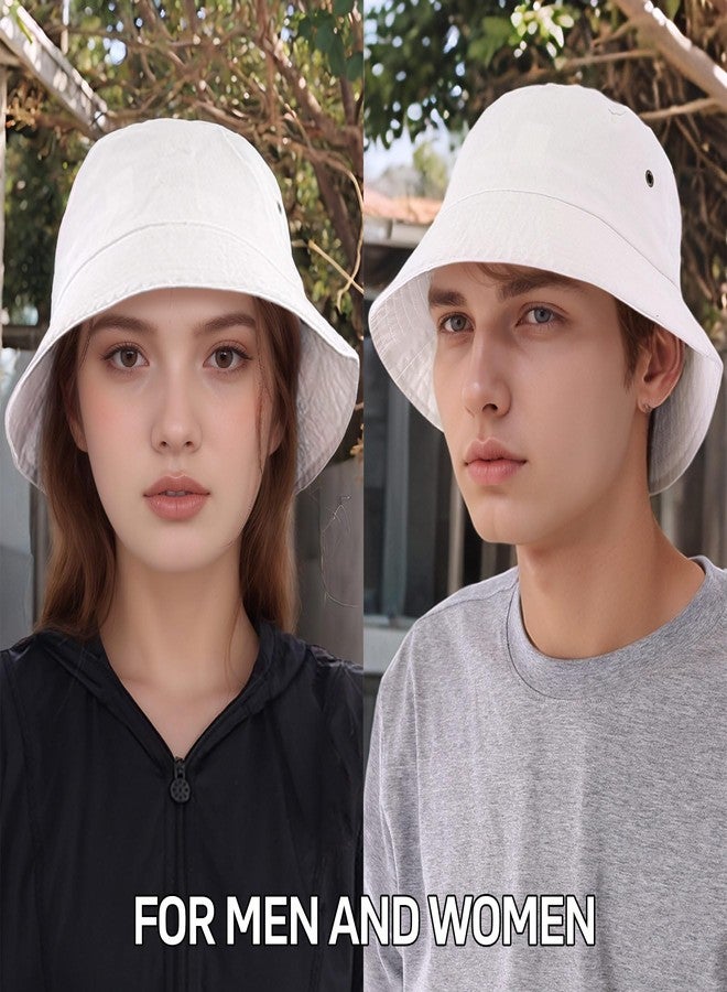 QFE Everyday Bucket Hat – Unisex Lightweight Trendy Cotton Hot Summer Fun Outdoor Vacation Boonie for Men and Women Wide Brim Washed Denim Sun Hats Flat Top Cap for Fishing Hiking Beach Sports, White - Image 2