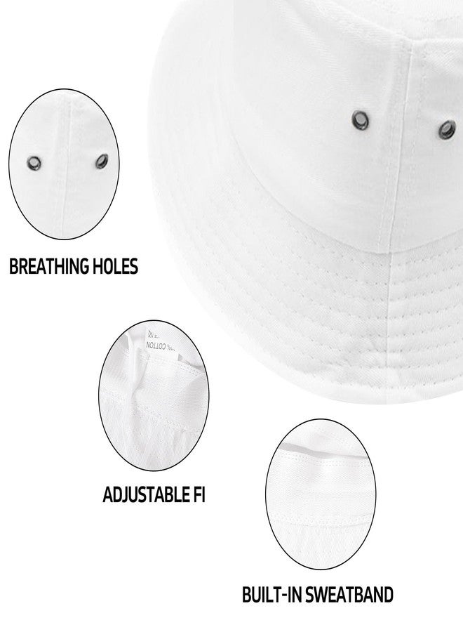 QFE Everyday Bucket Hat – Unisex Lightweight Trendy Cotton Hot Summer Fun Outdoor Vacation Boonie for Men and Women Wide Brim Washed Denim Sun Hats Flat Top Cap for Fishing Hiking Beach Sports, White - Image 3
