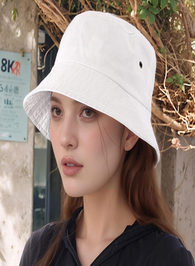 QFE Everyday Bucket Hat – Unisex Lightweight Trendy Cotton Hot Summer Fun Outdoor Vacation Boonie for Men and Women Wide Brim Washed Denim Sun Hats Flat Top Cap for Fishing Hiking Beach Sports, White - Image 5