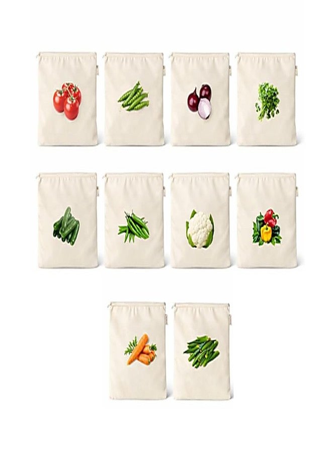 DixitHeaven Reusable Cotton Vegetable Storage Bags for Fridge, Washable Breathable Cloth Bags, Plastic-Free Kitchen Organizer, 12x12 Inches, Pack of 10 - Image 1