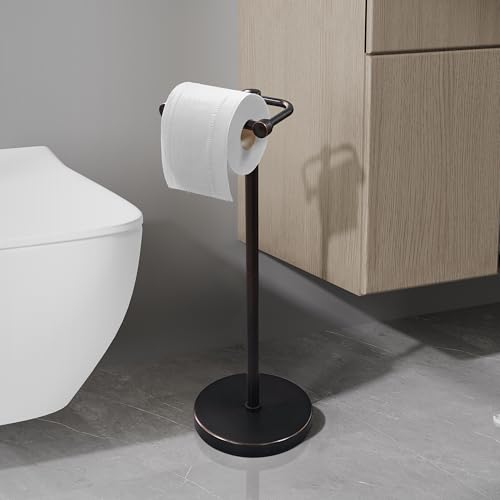 RARXTR Toilet Paper Holder Stand, Post Pivoting Design Free Standing Toilet Paper Holder, SUS304 Stainless Steel Toilet Paper Roll Holder, Heavy Stable Base (Oil Rubbed Bronze) - Image 2