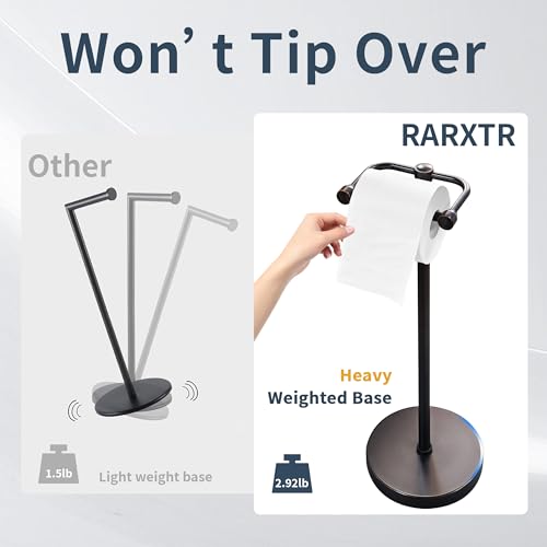 RARXTR Toilet Paper Holder Stand, Post Pivoting Design Free Standing Toilet Paper Holder, SUS304 Stainless Steel Toilet Paper Roll Holder, Heavy Stable Base (Oil Rubbed Bronze) - Image 4