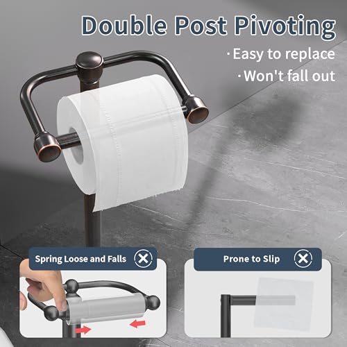 RARXTR Toilet Paper Holder Stand, Post Pivoting Design Free Standing Toilet Paper Holder, SUS304 Stainless Steel Toilet Paper Roll Holder, Heavy Stable Base (Oil Rubbed Bronze) - Image 3