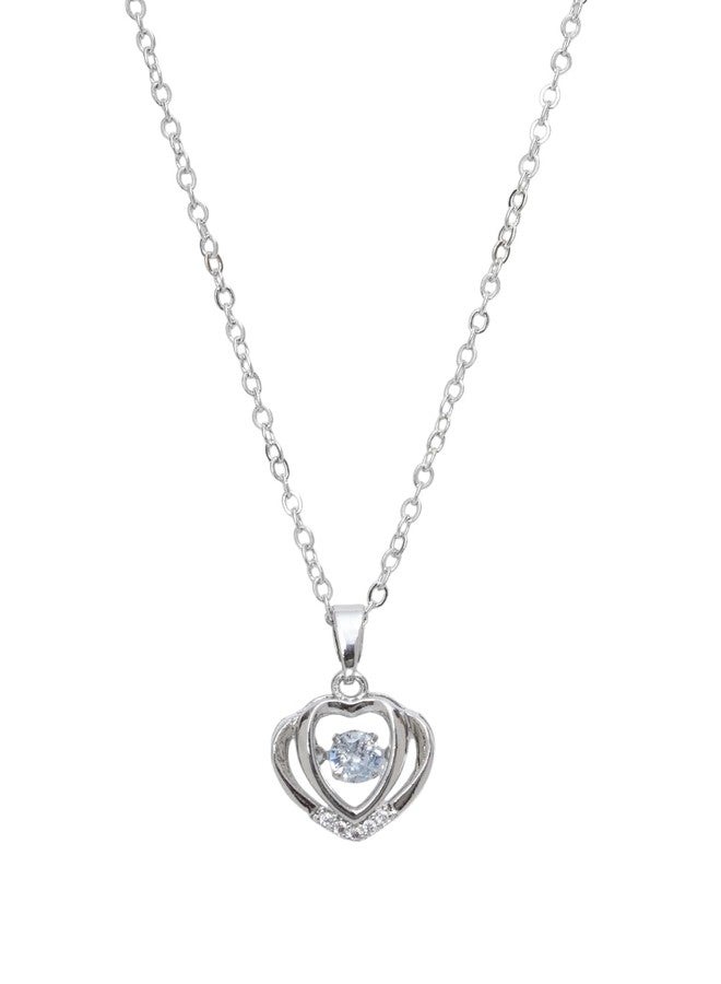 STYOLLO Latest American Diamond Stone Cute Silver Necklace Set for Girls & Women | Aesthetic Silver Pendant For Girls Stylish & Fancy | AD Necklace Jewellery | Gift, Special Occasion-(AD-Dual Heart) - Image 2