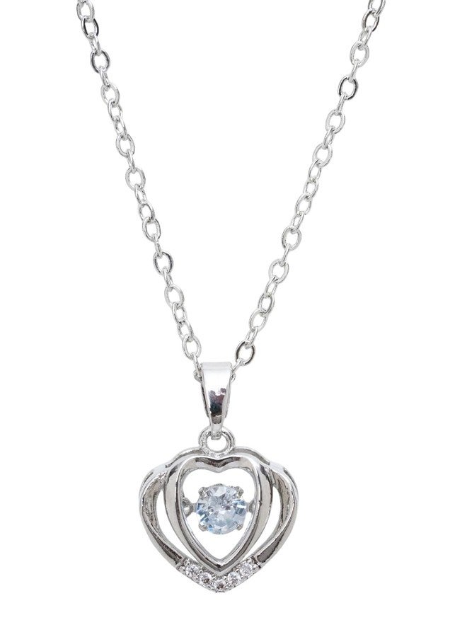 STYOLLO Latest American Diamond Stone Cute Silver Necklace Set for Girls & Women | Aesthetic Silver Pendant For Girls Stylish & Fancy | AD Necklace Jewellery | Gift, Special Occasion-(AD-Dual Heart) - Image 1