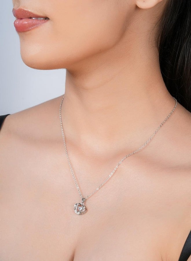 STYOLLO Latest American Diamond Stone Cute Silver Necklace Set for Girls & Women | Aesthetic Silver Pendant For Girls Stylish & Fancy | AD Necklace Jewellery | Gift, Special Occasion-(AD-Dual Heart) - Image 3