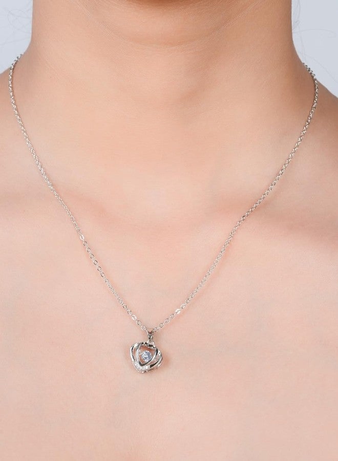 STYOLLO Latest American Diamond Stone Cute Silver Necklace Set for Girls & Women | Aesthetic Silver Pendant For Girls Stylish & Fancy | AD Necklace Jewellery | Gift, Special Occasion-(AD-Dual Heart) - Image 4