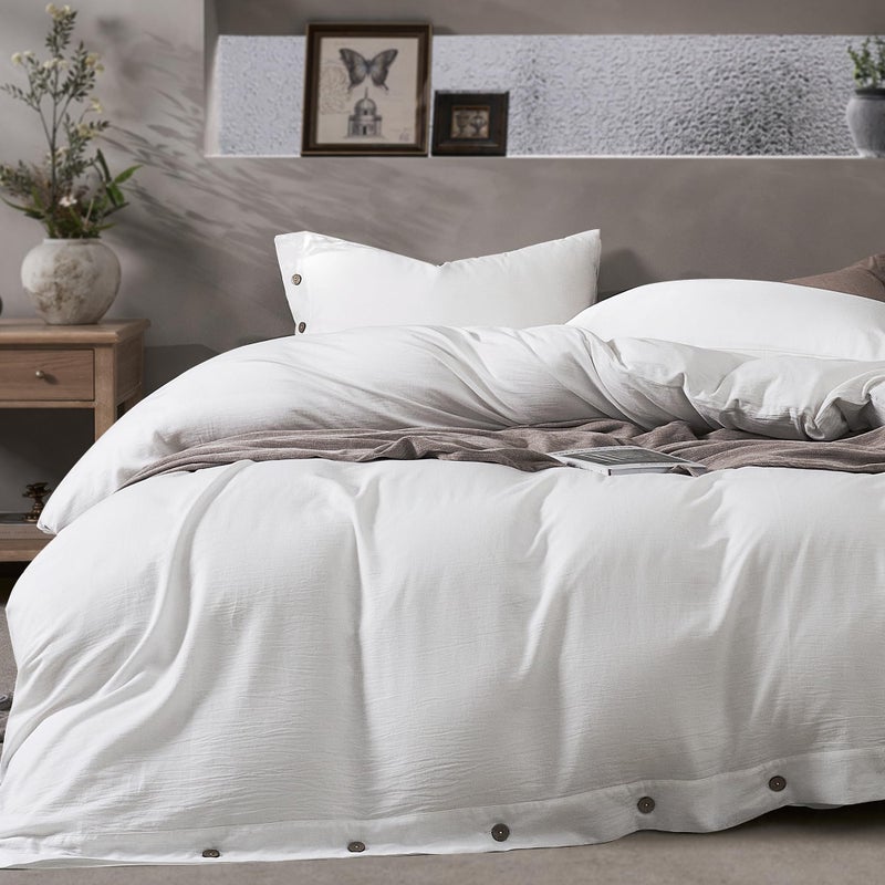 JELLYMONI Washed Cotton Duvet Cover - Off White, King Size 104x90 Inches, 3-Piece Bedding Set with Button Closure, Includes 1 Duvet Cover & 2 Pillowcases (Comforter Not Included) - Image 1