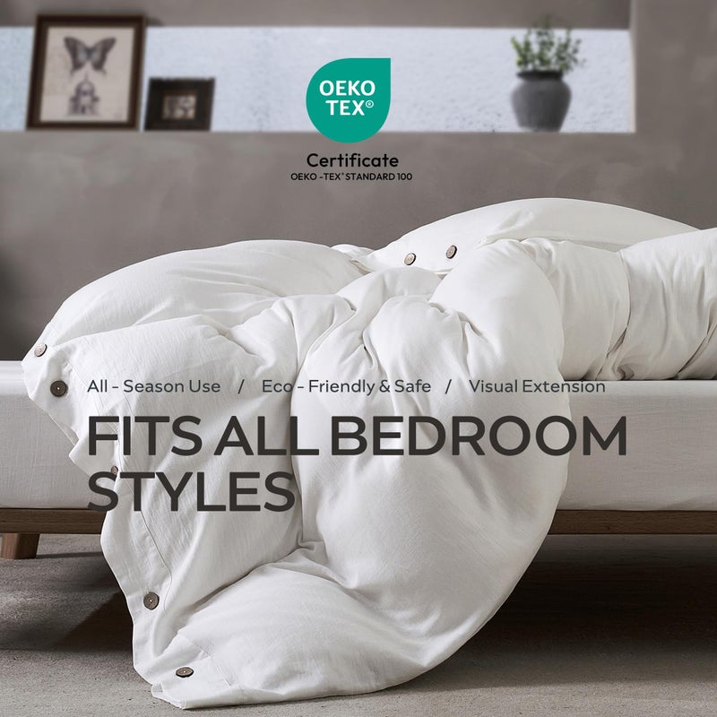 JELLYMONI Washed Cotton Duvet Cover - Off White, King Size 104x90 Inches, 3-Piece Bedding Set with Button Closure, Includes 1 Duvet Cover & 2 Pillowcases (Comforter Not Included) - Image 2