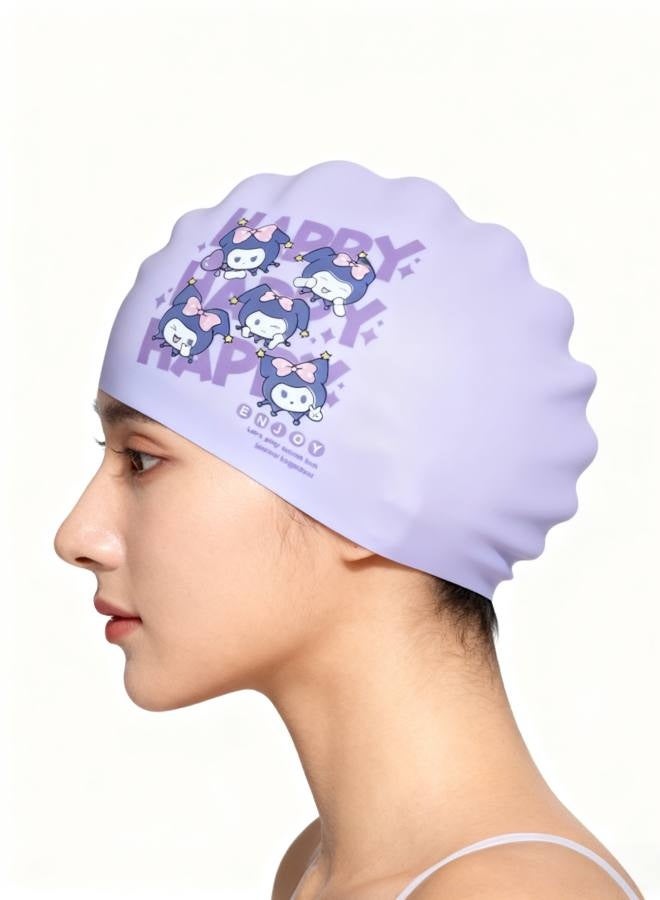 Swimming Cap for Girls – Purple Silicone Waterproof Swim Hat for Kids Ages 3–12 – Comfortable and Secure Fit - Image 4