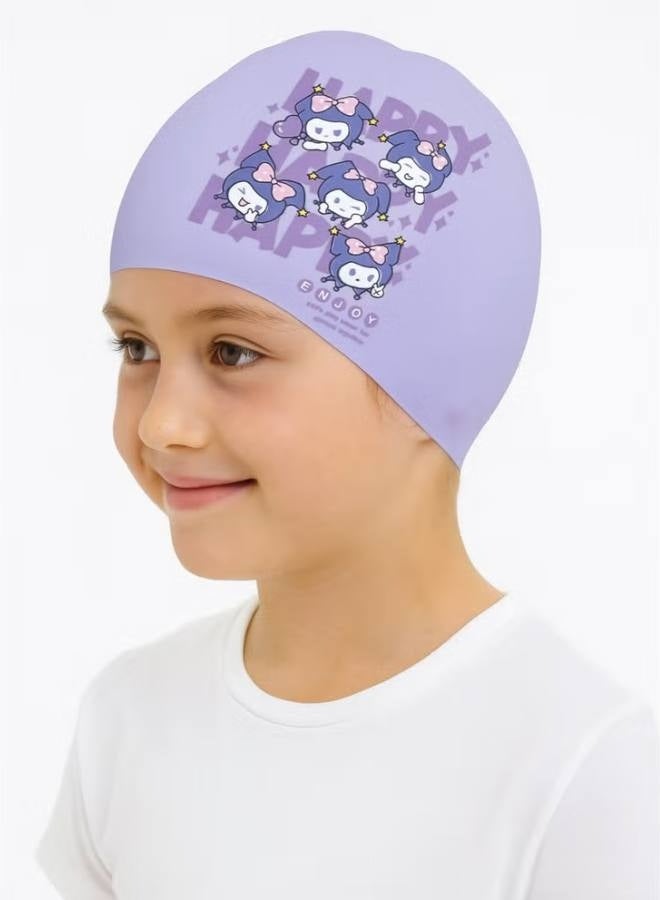 Swimming Cap for Girls – Purple Silicone Waterproof Swim Hat for Kids Ages 3–12 – Comfortable and Secure Fit - Image 2