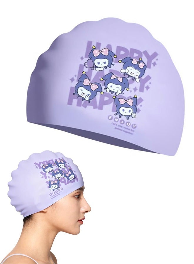 Swimming Cap for Girls – Purple Silicone Waterproof Swim Hat for Kids Ages 3–12 – Comfortable and Secure Fit - Image 1