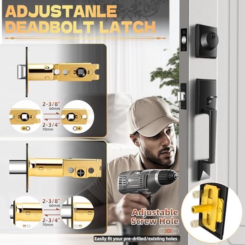 Azdele Front Door Handle and Deadbolt Set, Front Door Lock Set, Exterior Door Lock Set, Front Door Handle with Single Cylinder Deadbolt for Exterior Door, Reversible for Right&Left(Matte Black Modern) - Image 2