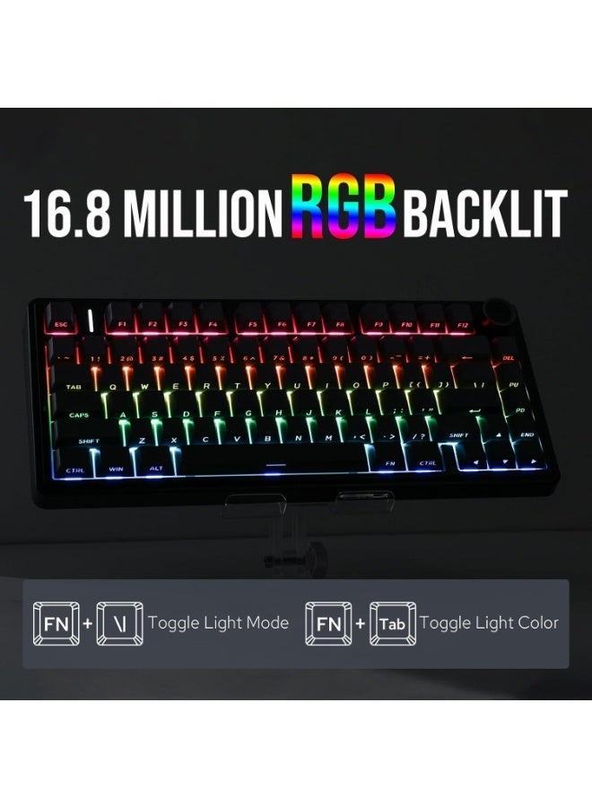 AULA F75 Mechanical Gaming Keyboard with 75% Hot-Switch Shifters, Five-Layer Padding, Bluetooth/Wireless/USB-C Keys, RGB Backlighting, Black Color, Lyobig Reaper Switches - Image 4