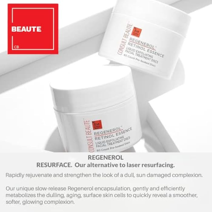 Consult Beaute استشارة الجمال - ريجينيرول - وسادات علاج الوجه المقشرة بالريتينول - تقشير دقيق للوجه - بشرة أكثر نعومة وإشراقًا - 60 منديلًا قابلًا للاستخدام مرة واحدة (عبوتان) - Image 4