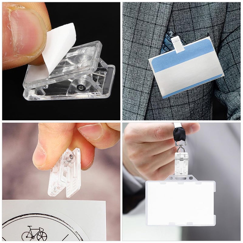 20 Pcs Clear Badge Holder Clips with Double Sided Adhesive for Office School Craft Use - Image 4