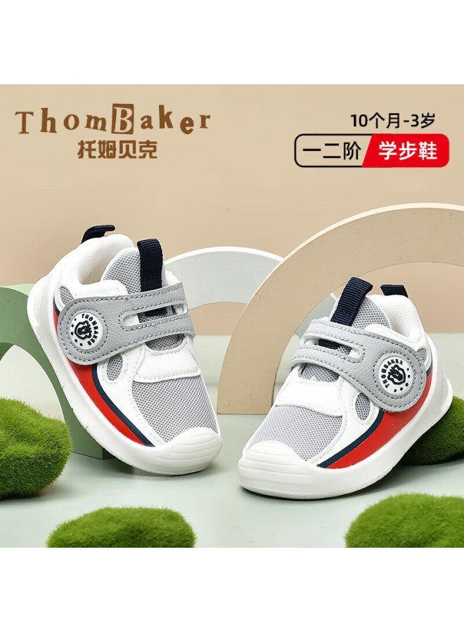 Thombaker Toddler Walking Shoes For 1-2 Years Old, Autumn Boys And Girls Sports Functional Shoes, Gray And Red, Size 15 - Image 1