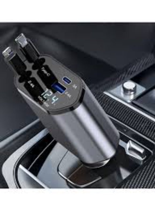 120W Car Charger, 4-In-1 USB Pd Car Charger Type C Fast Charging, Retractable Cable (31.5 Inch) And 2 Usb Ports Car Charger Adapter Type-C & Lightning Cables Compatible With Iphone 16/15/14/13/12 Pro Max Xr, Ipad, Pixel