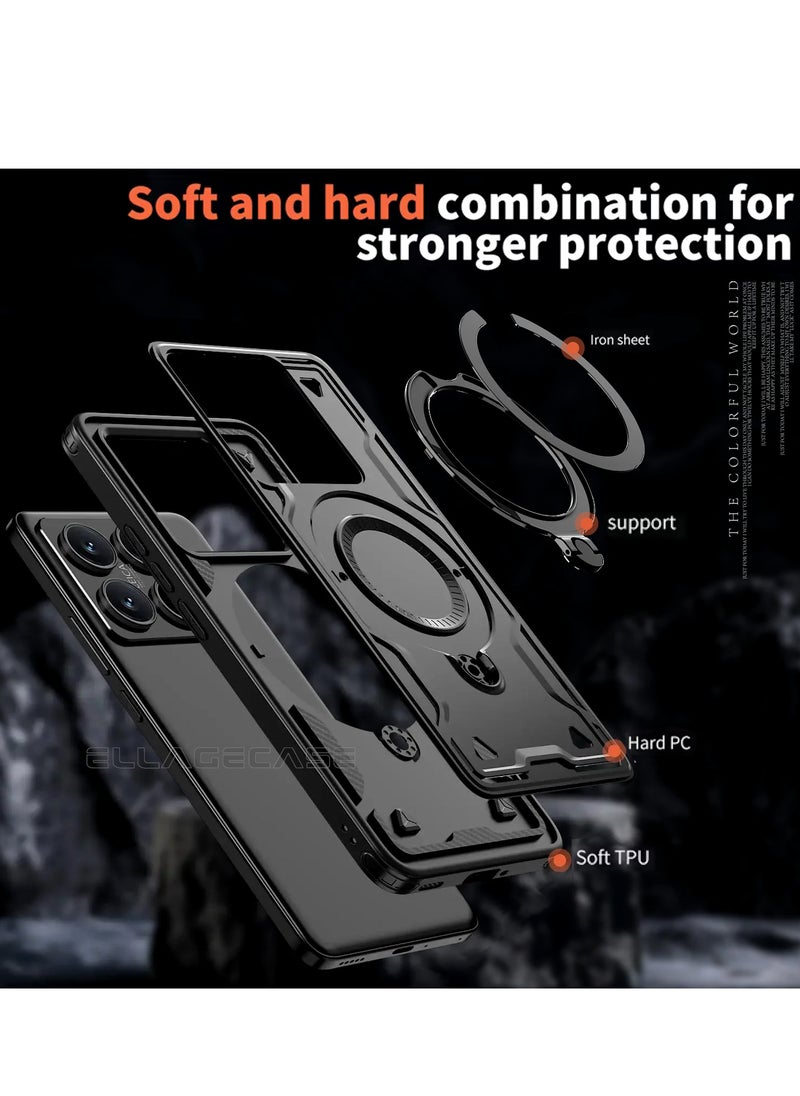 ELLAGECASE - Protective Case with Ring for Xiaomi Redmi Note 14T, Rugged Drop Protection, Horizontal and Vertical Stand Capability, Solid Camera Protection, Balanced Support, and Perfect Compatibility with Magnetic Accessories - Image 1