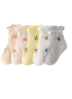 5 Pairs Of Baby Girls Socks Toddler Ruffle Socks Girls Ruffle Dress Socks Baby Non-Slip Socks Sweet Fishnet Socks